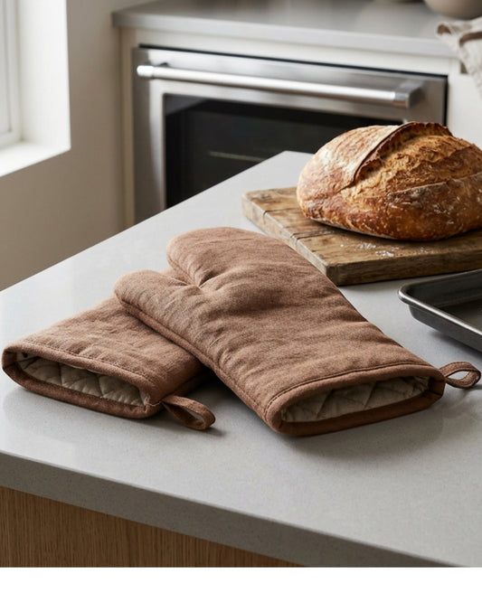 Clov Linen Blend Oven Mitts Clay 12 in Pair