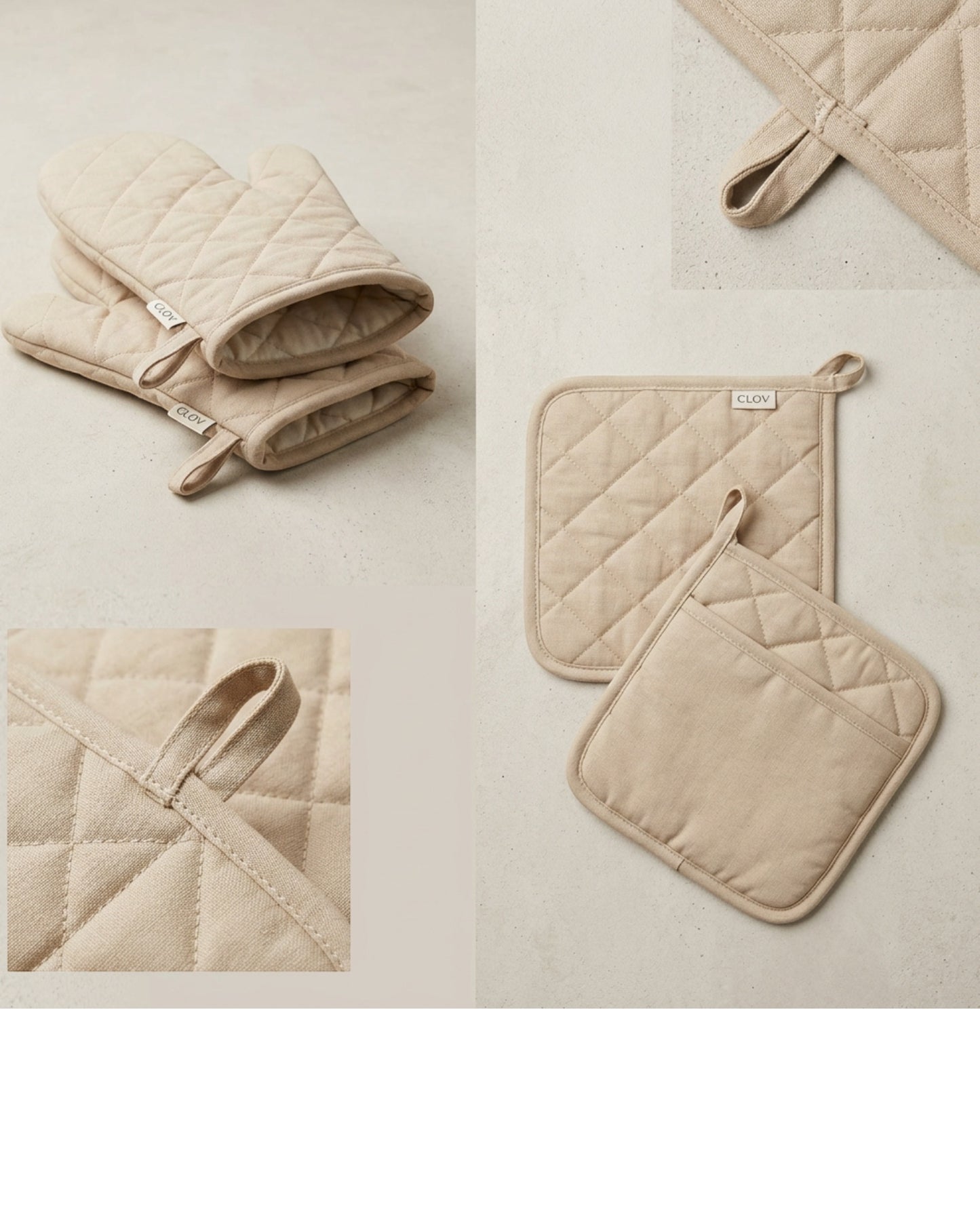 Clov Oven Mitt and Pot Holder Set Oat 4 Piece
