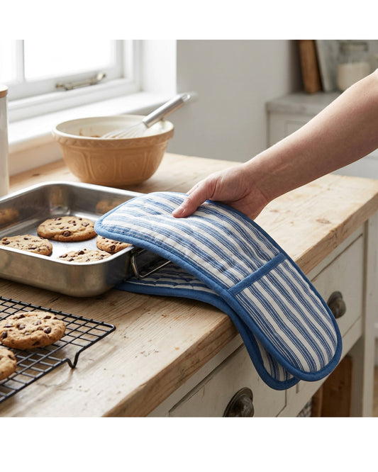 Clov Double Oven Glove Stripe Blue 35 in