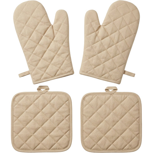 Clov Oven Mitt and Pot Holder Set Oat 4 Piece