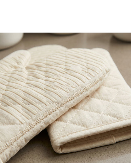 Clov Oven Mitt with Silicone Stripes Cream 15 in Pair