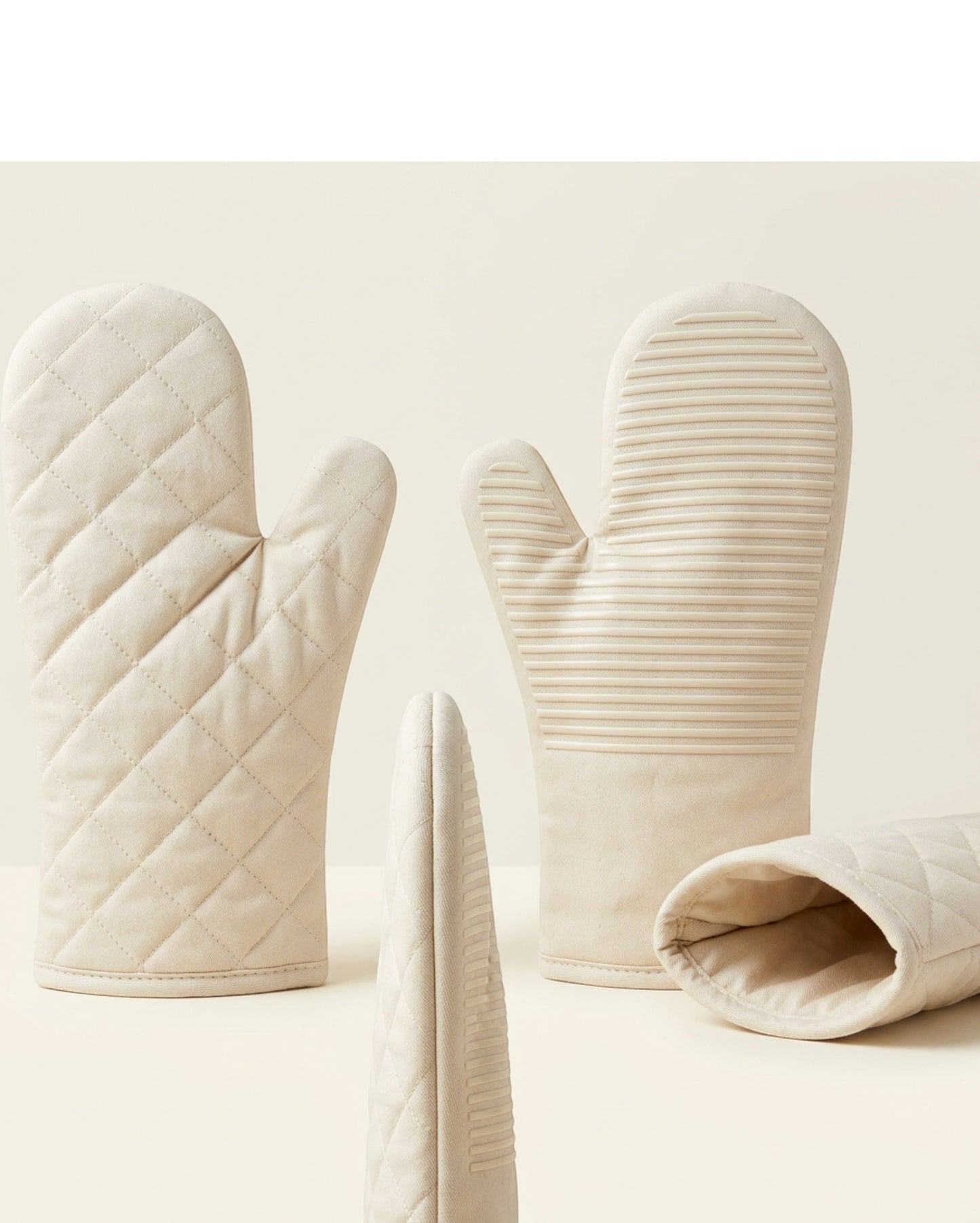 Clov Oven Mitt with Silicone Stripes Cream 15 in Pair
