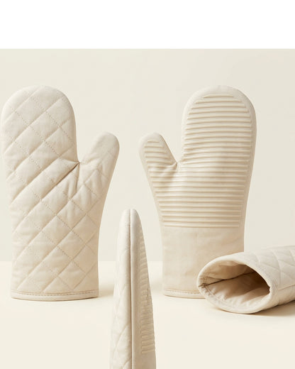 Clov Oven Mitt with Silicone Stripes Cream 15 in Pair